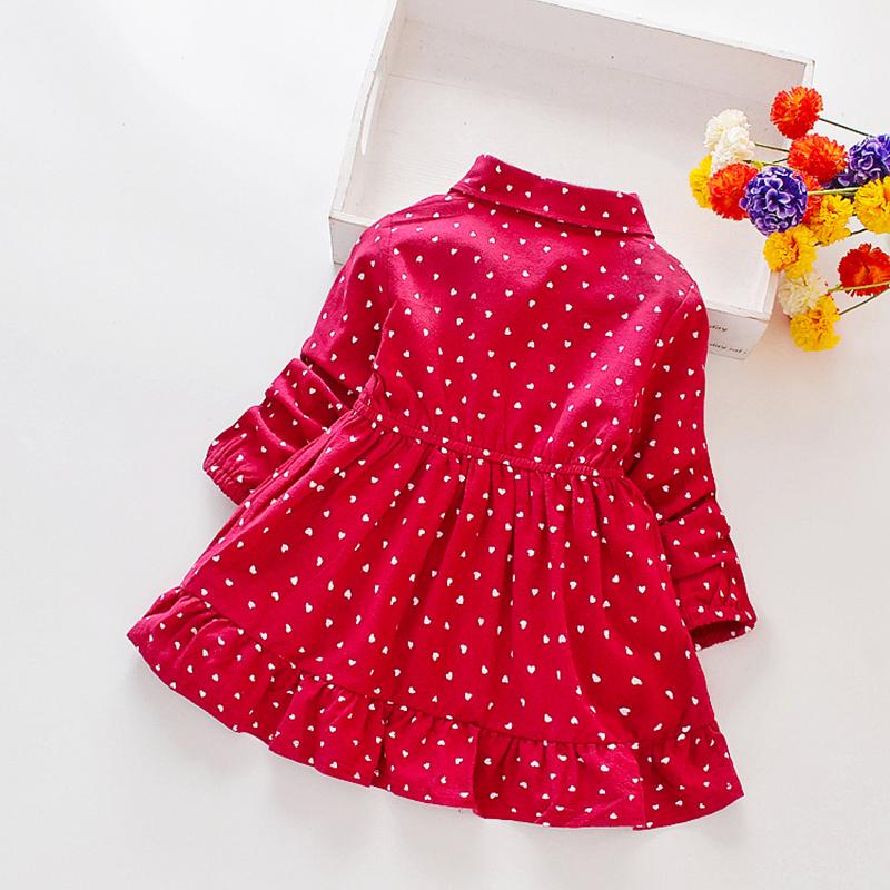 Girls' Dress Heart Dot Full Print Children's Long Sleeve Shirt Dress