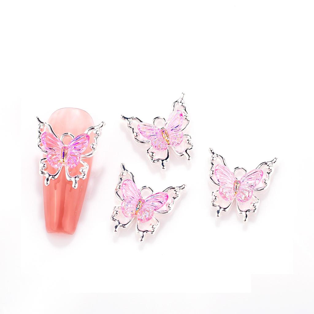 10pcs Butterflies Nail Decoration Shiny Stereoscopic Nail Charm Art 3D Stereoscopic Visual Effect Gradient Iridescent Butterflie