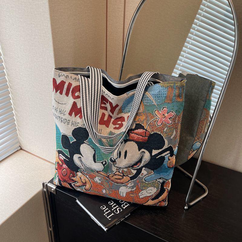 Large Capacity Women's Embroidered Cartoon Canvas Tote Bag