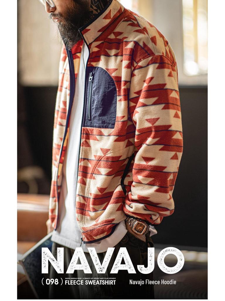 Madden Workwear Navajo Print Men's Fleece Hoodie with Zipper and Stand Collar