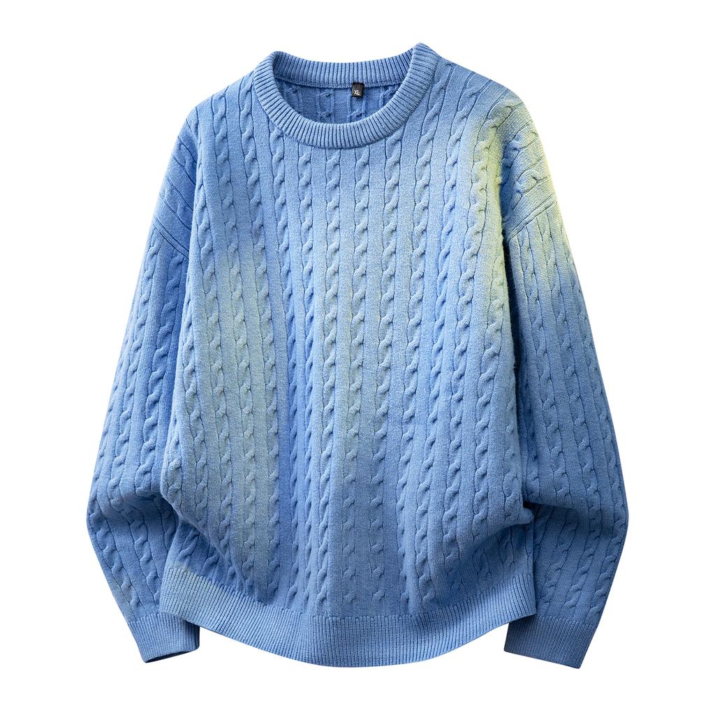 Svetr jednobarevný, Pánský a dámský svetr s dlouhým rukávem, Podzimní a zimní pletený základní svetr s kulatým výstřihem