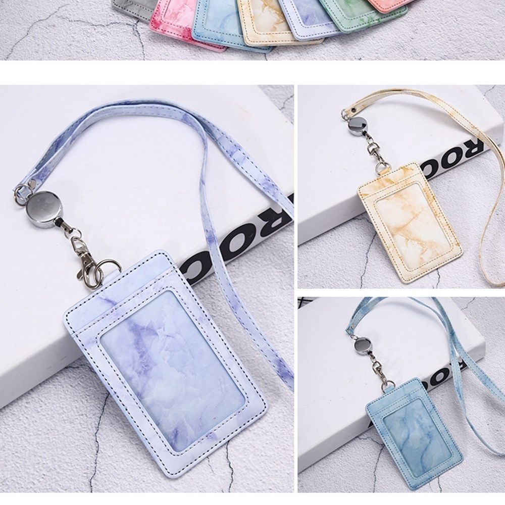 Lanyard Strap Card Pouch PU Leather ID Cards Card Holder Badge Holder Neck Lanyard Wallet Case