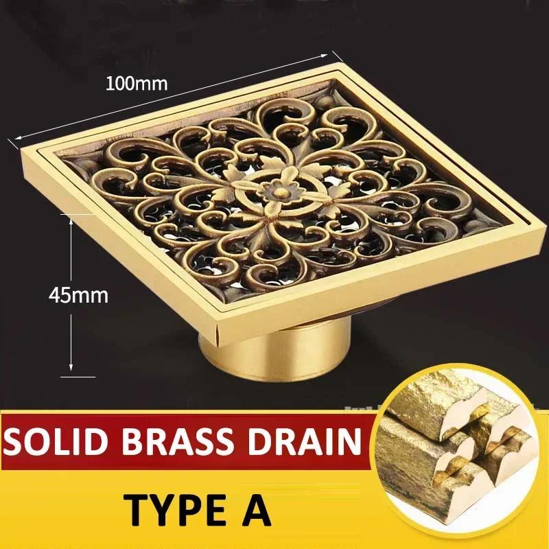 Euro Square Floor Drains Antique Brass Shower Hardware Bathroom Accessories Floor Drain Deodorant Floor Drain Strainer Cover