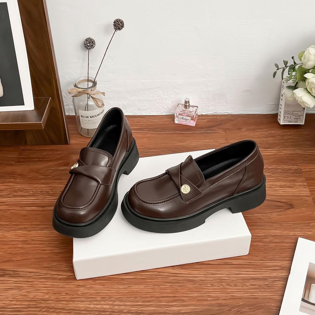 Grape mother spring new small height increase platform loafers women French retro campus style small leather shoes women