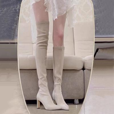 Bottes à talons hauts style coréen avec talons hauts et effet amincissant élastique mettant en valeur les jambes bottes hautes au-dessus du genou