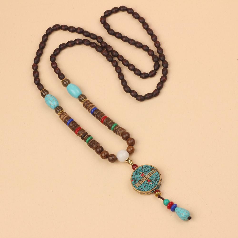 Originální etnický retro dlouhý řetízek na svetr, Nepálské vintage doplňky, Tibetský styl, Literární a univerzální náhrdelník pro muže a ženy