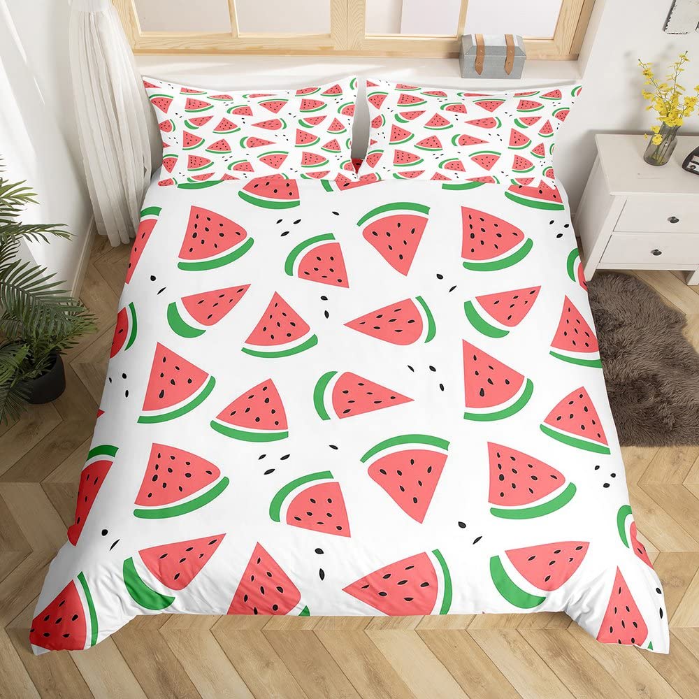 Watermelon Duvet Cover Set Kids Girls Delicious Fruit Print Bedding Set Pink Watermelon Pattern Room Decor Comforter Cover Sets