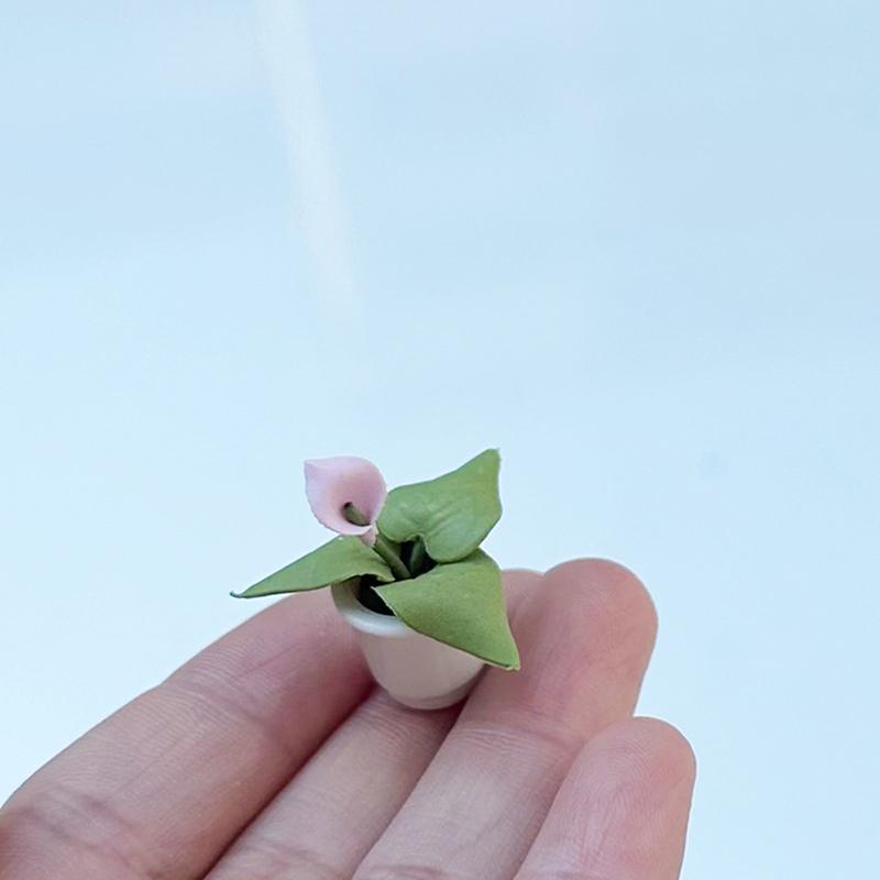 2Pcs 1:12 Dollhouse Furniture Accessories Scenery Decoration Mini  Plants Small Flower Pots Interior Decoration Clay