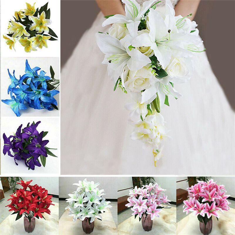 Elegant 45cm 10 Heads Artificial Stargazer Lilies Chic Silk Flower Bouquet For Weddings