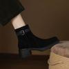 Krazing Pot Cow Suede Nubuck Round Toe Thick Heels Chelsea Boots Size 42 Zipper Women Keep Warm Ankle Boots