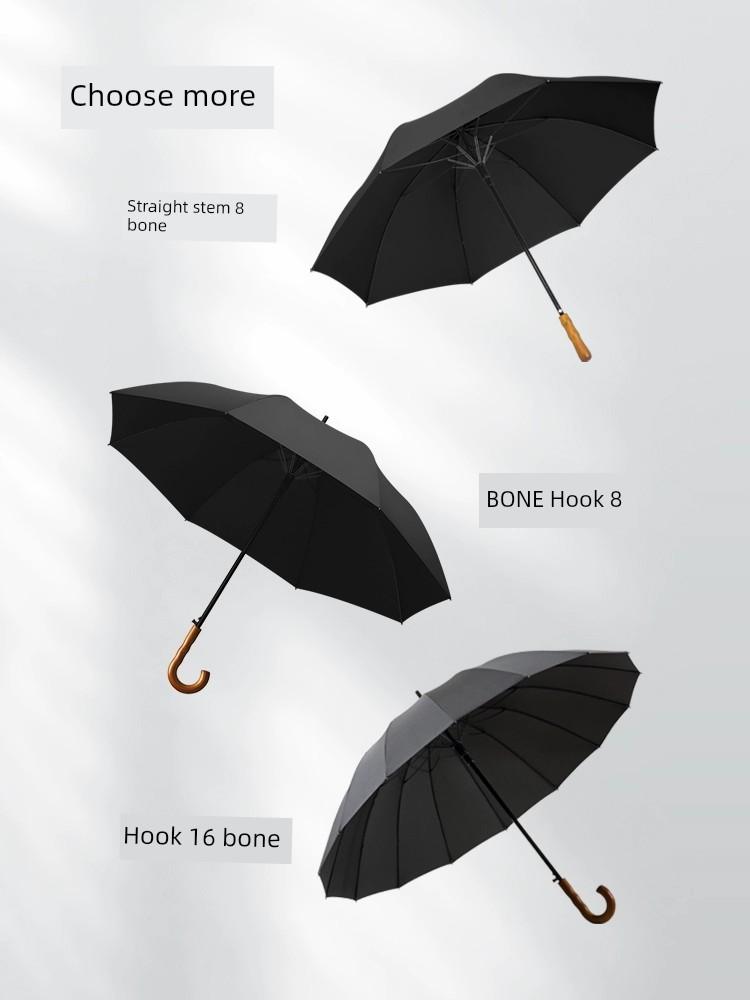 Extra Large Storm Special Wooden Handle Straight Rod Retro Automatic Windproof Extra Large Thickened Reinforced Long Handle Business Men Umbrella