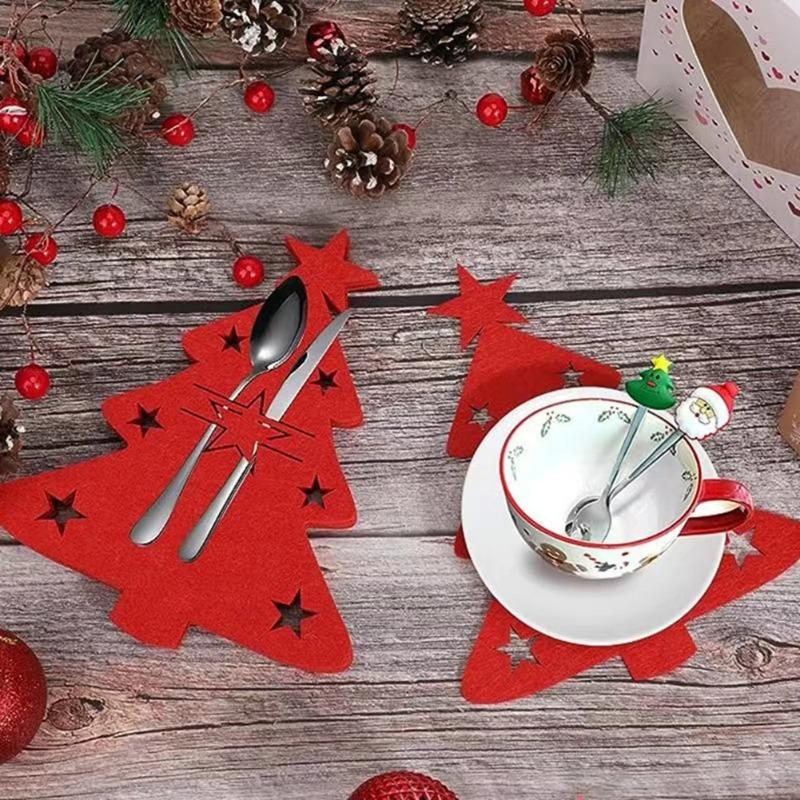 20/2pcs Christmas Cutlery Holders Xmas Tree Shaped Knife Fork Spoon Holder Bags Tableware Pockets Organizer Bag Party Home Decor
