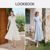 Xiangying Women's Summer Lyocell Jacquard Square Neck Midi Dress