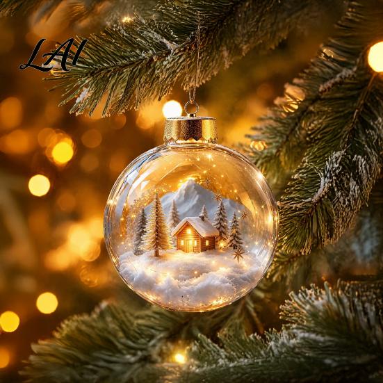 Transparente Weihnachts-Kugel-Deko Weihnachtsbaumkugel-Schmuck mit LED-Lichtern Schneeszene Acryl Klar Hängende Dekorationen Dekor Bruchfest Baum Saisonal