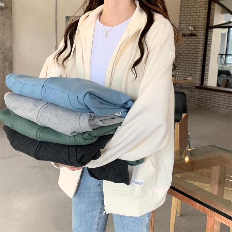 Chic Zip-up Hoodies Female Casual Street Loose Thin Sweatshirt Pocket Hooded Women Cardigans