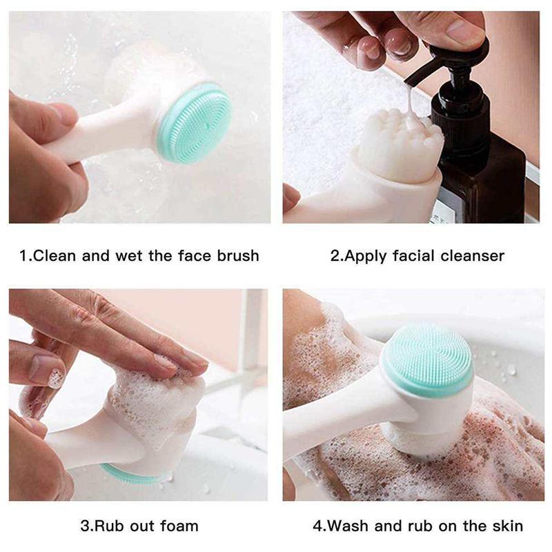 3D-Doppel-Silikon-Gesichtsreinigungsbürste, manuelle Massage-Gesichtsbürste, weiche Borsten, Peeling, doppelseitige Gesichtswaschbürste