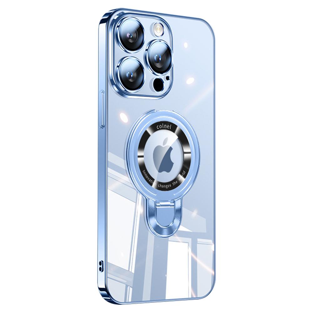 

For iPhone 16 Pro Case Ring Kickstand Electroplating PC Phone Cover with Lens Film Compatible with MagSafe Blue
