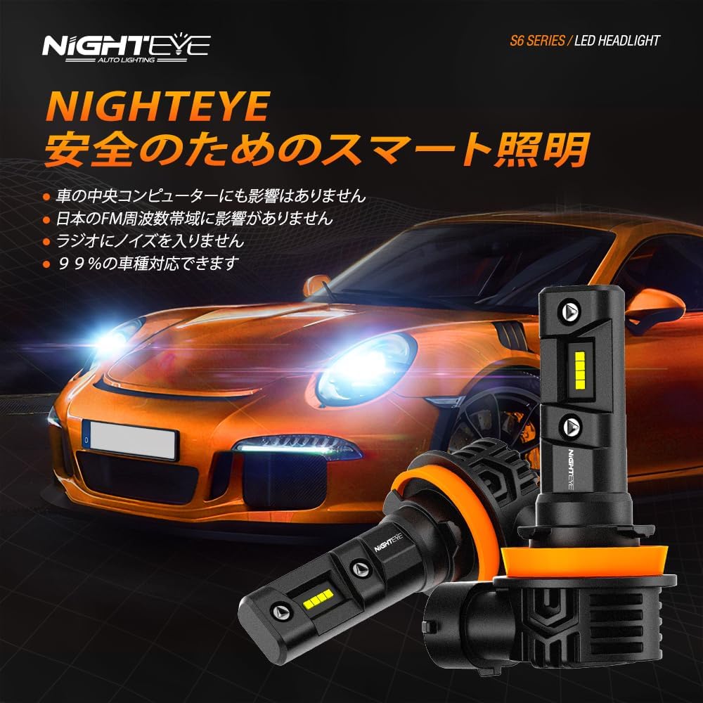 NIGHTEYE H11 Headlight, LED H8, Compatible with Vehicle Inspection, Fanless LED Headlight, Hi/Lo, Explosive