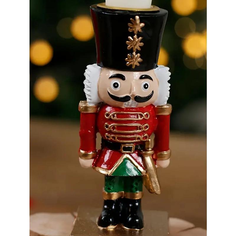Nutcracker Candle Holder Adorable Figurine Tabletop Christmas Decor Festive Home Decoration Holiday Shelf Table Centerpiece