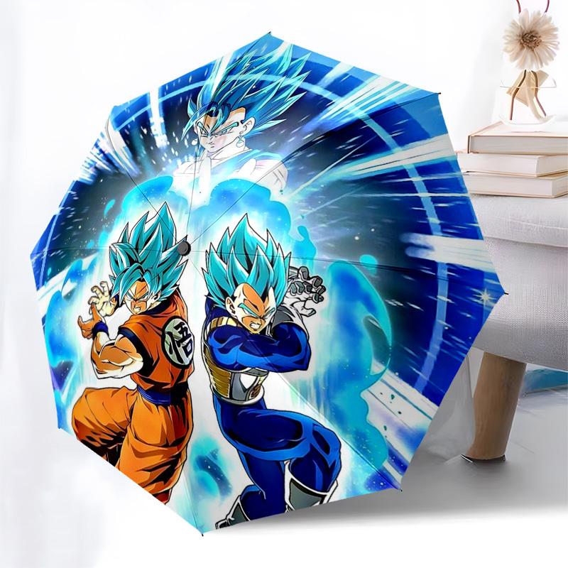 1pc Dragon Ball Z Super Saiyan Blue Goku Vegeta Saiyans Automatic Folding Umbrella Portable 3-Fold Design with Iron Frame Outdoor for Fans, Travelers,