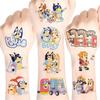 8 Sheets BLUEY Themed Temporary Tattoos Cartoon Sticker Tattoos Gift for Kids
