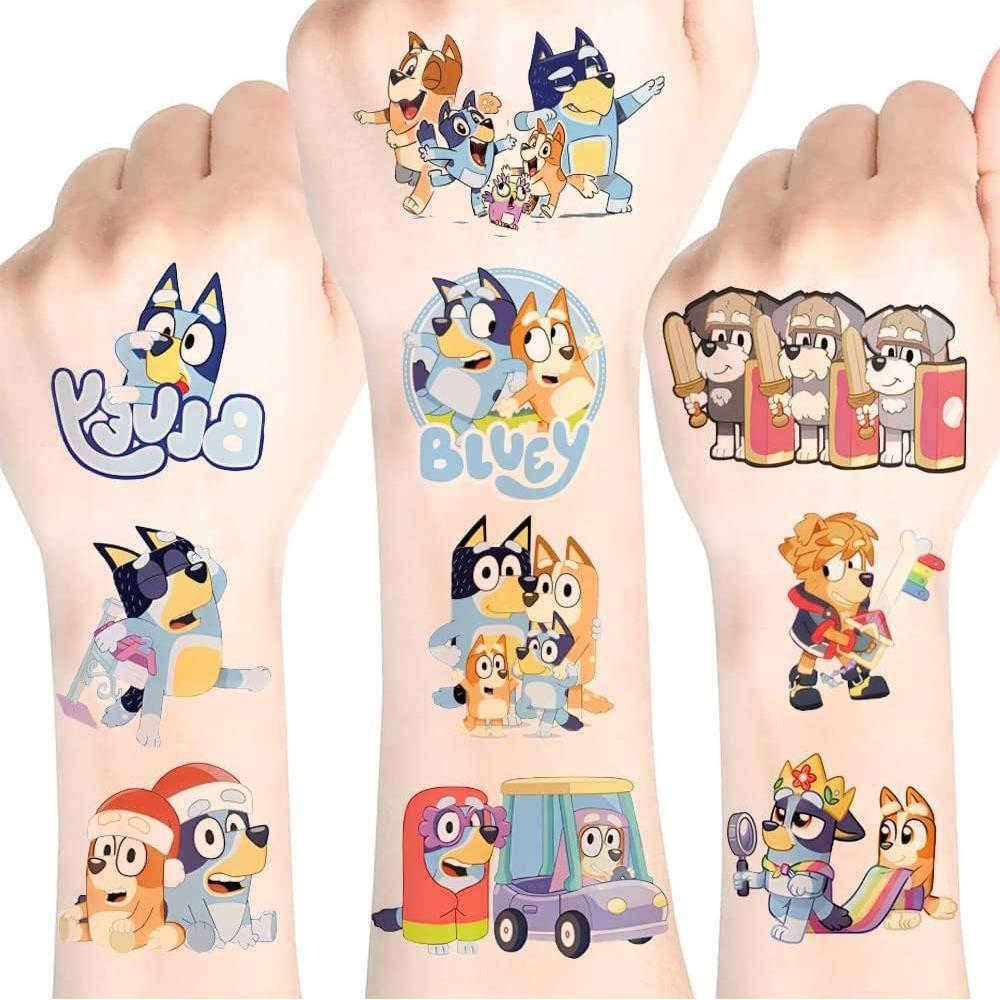 8 Sheets BLUEY Themed Temporary Tattoos Cartoon Sticker Tattoos Gift for Kids