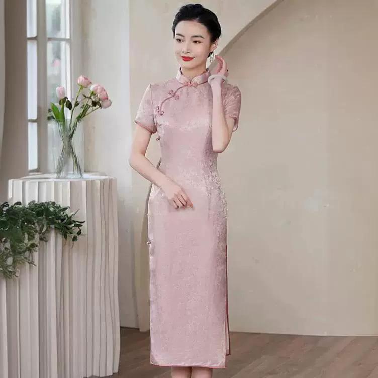 High-end silk cheongsam summer 1011 new jacquard new Chinese-style mulberry silk bride toast cheongsam dress