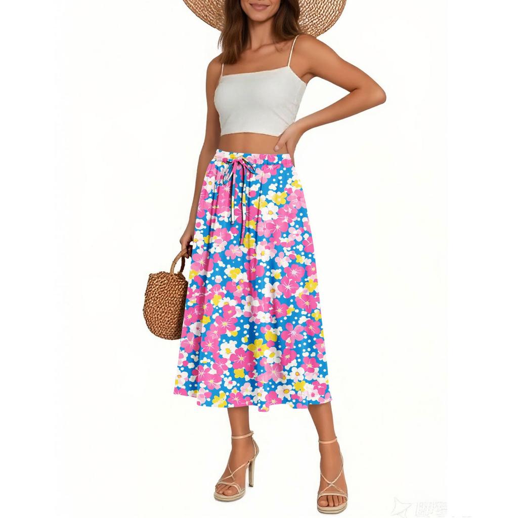 Women's Skirt Bohemian Skirt Floral Print Casual Temperament Pocket Skirt