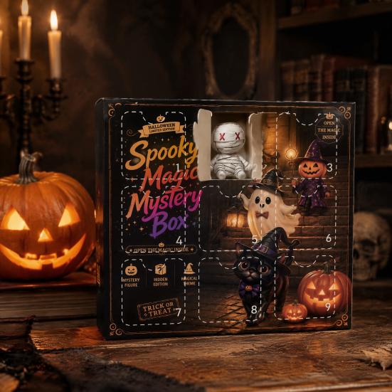 Creative Holiday Scene Decor Halloween Advent Calendar with 9 Mini Resin Figures, Day Spooky Countdown Gift Box To Calendar, Surprise Collectible