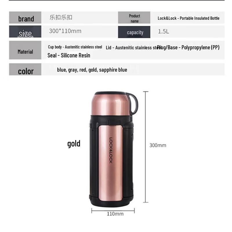 LocknLock Large Capacity Insulated Stainless Steel Bottle with Bowl