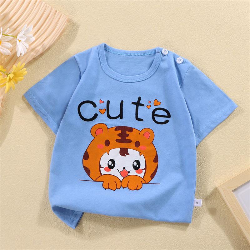 2026 Summer Short Sleeve T-Shirts for Boys and Girls Baby Spring O-Neck Cartoon Cotton Top for Children