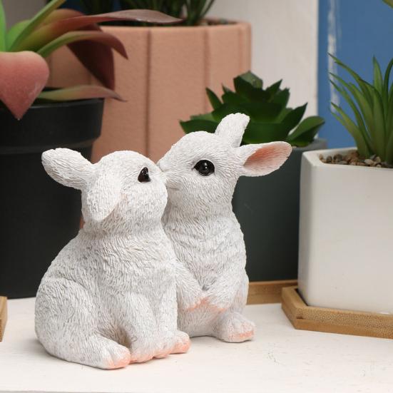 Easter Bunny Figurine Resin Kissing Bunny Sulpture Small Cute Rabbit Statue Collectible Ornaments for Home