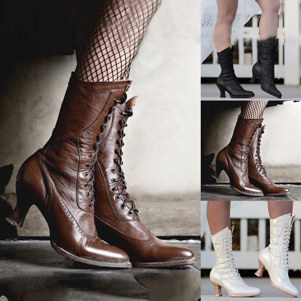 Botas Puntiagudas Británicas Para Mujer Hasta la Pantorrilla Botas de Media Pantorrilla Para Mujer Moda Otoño e Invierno Europa Americana Bota de Tacón Cuadrado