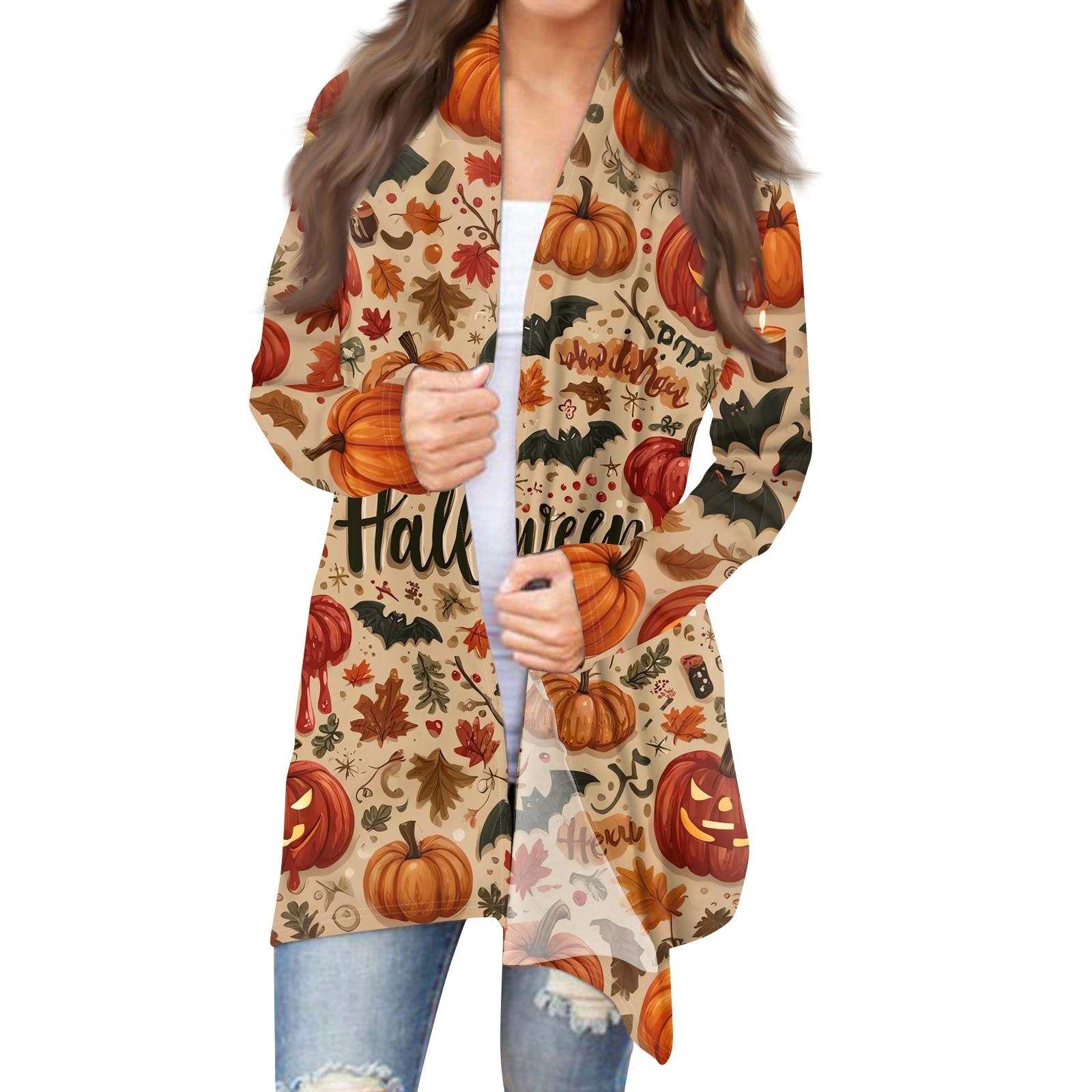 

Женский кардиган с длинными рукавами и принтом на Хэллоуин, легкая куртка с принтом L шафрановый