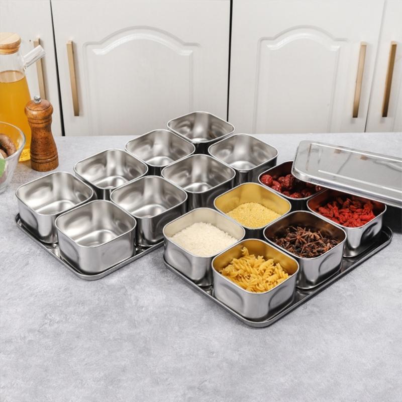 6/8 Fächer Edelstahl Gewürzbehälter Dichtdeckeldesign Verhindert Geschmacksübertragung Für Organisierte Küchen