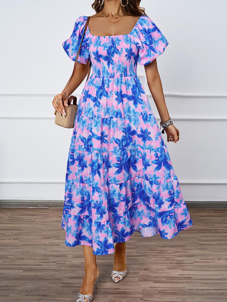 European and American Off-the-Shoulder Puff Sleeve A-Line Summer Dress for Women