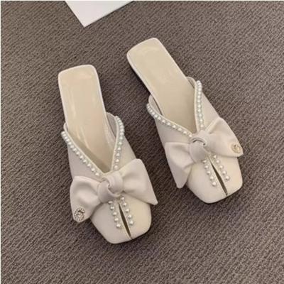 Pearl Slides With Bow Woman Slippers New Collection Original Style Shoes for Women Unique Waterproof Chic and Elegant