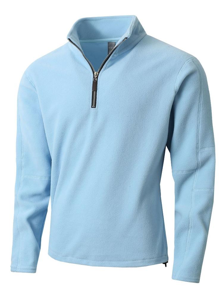 Trendy Shaker Standing Collar Semi-Zip Long Sleeve Sweatshirt Casual Solid Color Men Moisture Wicking Comfortable Fit Skin-friendly Breathable Tops