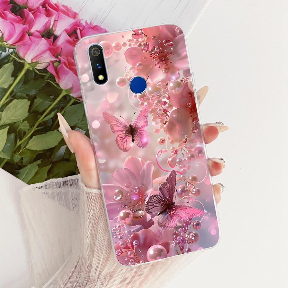 Transparent For Realme 3 Pro Case RMX1851 Cute Cat Fashion Butterfly Funny Painted Casing For Real Me 3 Pro Cover