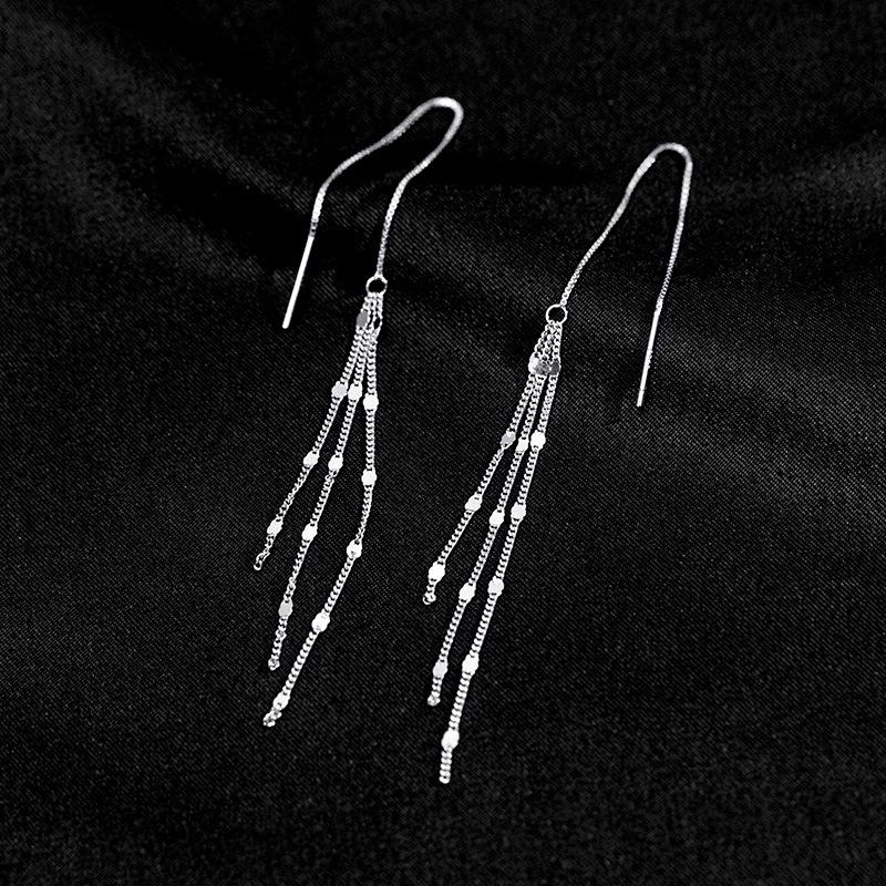 Banyan Tree S925 Silver Korean Tassel Earrings - Elegant Long Sequin Design for Women