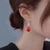 Elegant Red Pearl Water Drop Earrings with Long Hooks