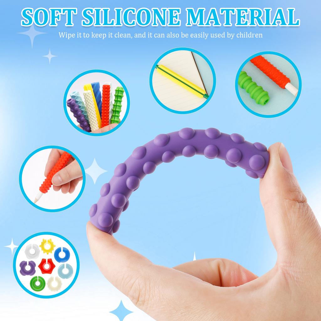 8 ks Texturovaných silikonových úchopů na tužky Ergonomická pomůcka pro psaní Senzorické návleky na tužky Nástroj Protiskluzový Opakovaně použitelný pro děti Dospělé Psaní rukou