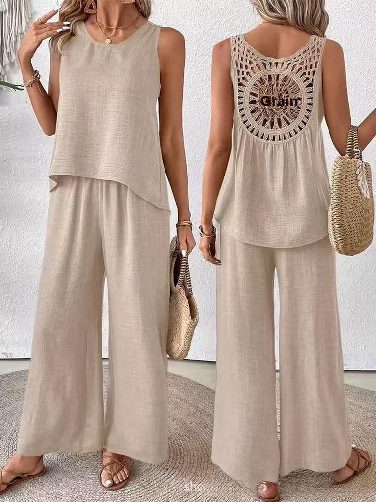 Casual Fashion Chic New Solid Backless Hollow Flower Set Trendy