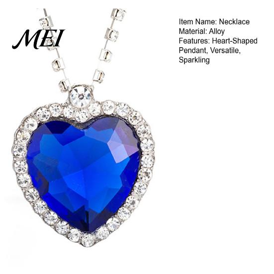 Light-reflecting Pendant Blue Heart Necklace, Faux Diamond Sparkly Romantic Elegant Daily Wear Necklace Jewelry Gift for Women Wife Girlfriend