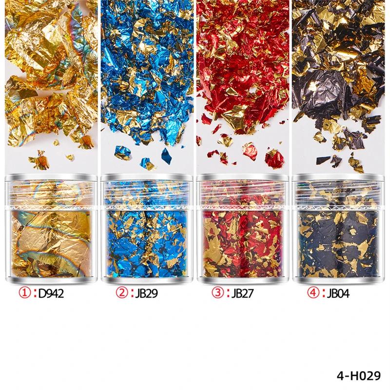 4 Bottle Gold Leaf Flakes Sequins Glitter Epoxy Resin Filling Gold Foil DIY Nail Art Decor Foil Paper Jewelry Making Accessories