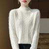 Women's High-Neck Diamond Pattern Knit Pullover Sweater, 2024 Autumn/Winter, Loose Fit, Thickened Short Base Layer