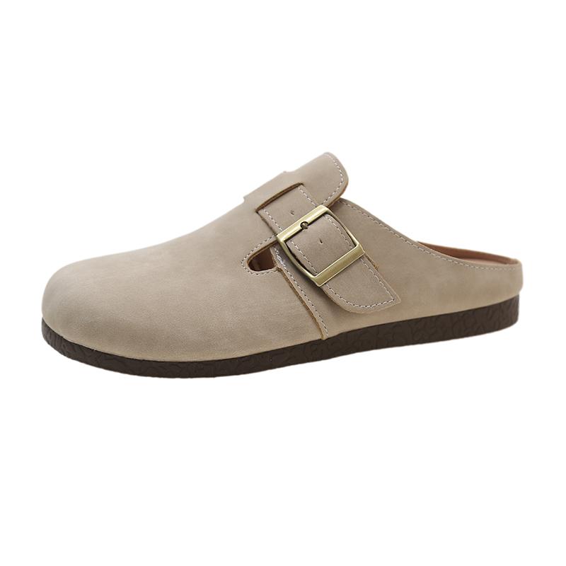 Fashion 2024 Summer New External Wearing Women's Baotou Large Size Half Slippers Matte Leather Solid Color Comfortable Single Shoes