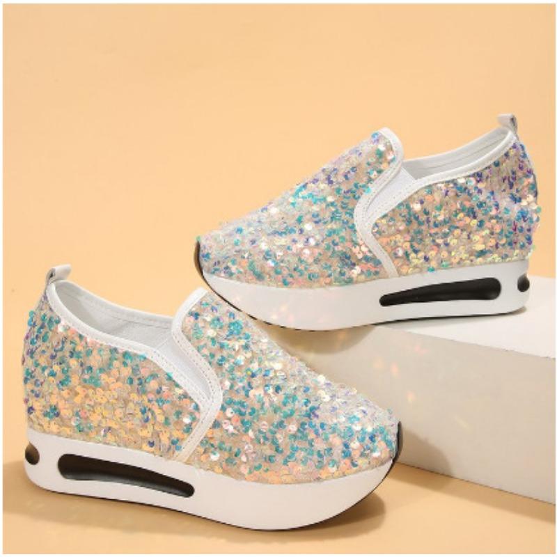 2025 Women's Fashion Flat Bottom Inner Height Increase Mesh Breathable Casual Single Shoes