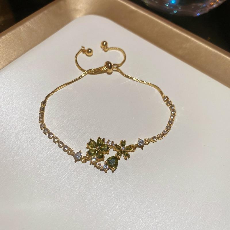 K real gold electroplated zircon geometric round square flower bracelet light luxury high-end bracelet retro jewelry women