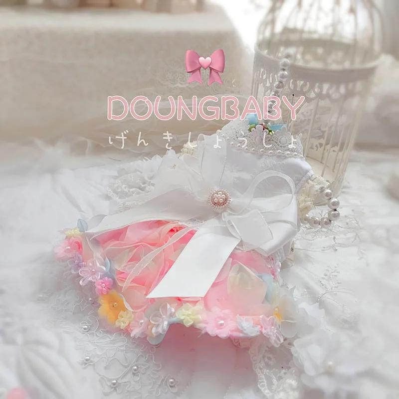 

Handmade Pet Wedding Dress,Pet Long Trailing Gown Luxury, Princess Costume, Puppy Birthday Outfit,3D flowers Custom Design XS（old）